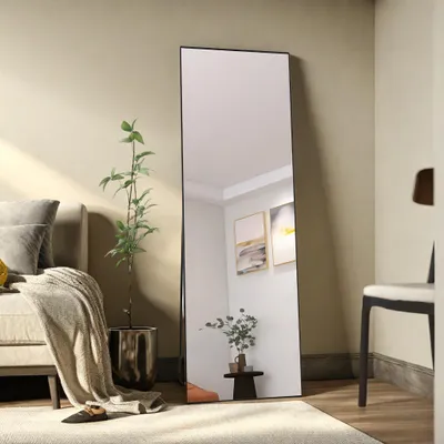 Obrázok produktu pre Veľké celoplošné zrkadlo, 165 x 60 cm, veľké stojace zrkadlo, závesné zrkadlo, obdĺžnikové, čierne