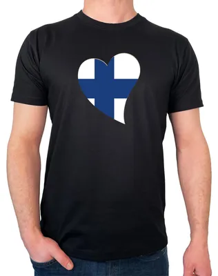 Produktbild von Huuraa Herren T-Shirt Finnland Flagge Herz L Black Bio Baumwolle Fairtrade Herrenshirt Geschenkidee