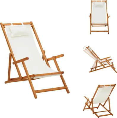 Immagine prodotto di vidaXL Sedia da spiaggia pieghevole in legno massiccio di eucalipto e tessuto crema - Sedie da giardino