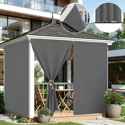 Immagine prodotto di 1 tenda da esterno con chiusura in velcro, impermeabile, antivento, oscurante e termica, grigia, 132x244 cm, per gazebo, terrazza e balcone