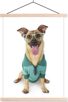 Produktbild von MuchoWow® Textilposter Hund - Brille - Hemd - Hipster 40x53 cm mit holzfarbenen Rahmen - Schlafzimmer