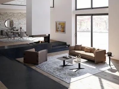 Zdjęcie produktu dla Komplett Möbel 6tlg Modern Dreisitzer Sofa Luxus Sessel Holz 2x Couchtisch