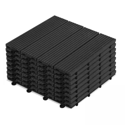 Image de Lot de 8 dalles clipsables en bois synthétique gris foncé - Oviala Batam