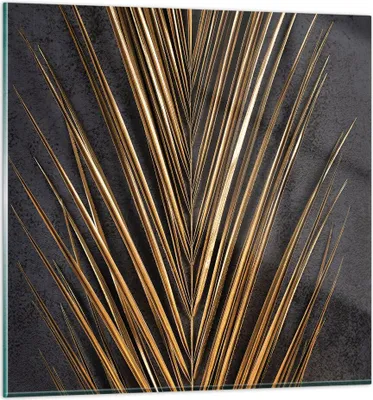 Produktbild von Bilder auf glas - Einteilig - Blatt golden schwarz - 50x50cm - Glasbilder - Wandbilder - Bilder - zum Aufhängen bereit - Wanddekoration aus Glas - Glas Bilder - Wandbild auf Glas - GAC50x50-5091