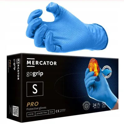 Zdjęcie produktu dla Rękawiczki nitrylowe Mercator Medical S.A. GoGrip niebieski grip grube 50 szt. rozmiar S