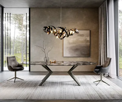 Produktbild von DELIFE Esstisch Edge Oval 280x130 Keramik Iris FMG Agatablack Zenthara kantig Metall Effektfinish Titan