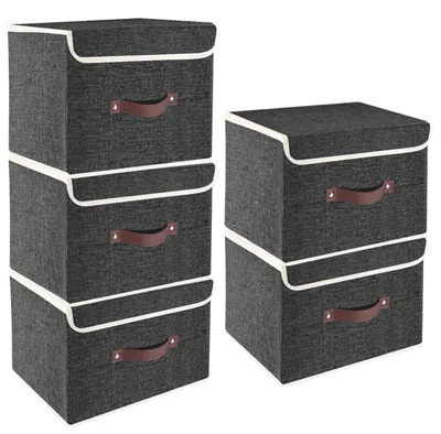 Produktbild von Set aus 5 zusammenklappbaren Aufbewahrungsboxen mit Deckel, 38x25x25 cm, Schwarz