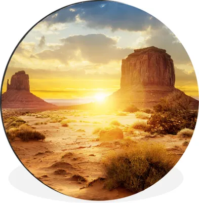 Produktbild von MuchoWow® Aluminium Wandkreis Sonnenuntergang - Felsen - Landschaft - Horizont Ø 90 cm Wanddeko Modern Wohnzimmer - Mauerkreis - Wandbilder - Runde Bild - Bild aus Aluminium - Schlafzimmer - Wohnzimmerdekoration - Wand Dekoration