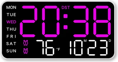 Produktbild von LED-Digital-Wanduhr, Temperatur, Datum, Woche, Schlummerfunktion, Doppelalarm, Helligkeitseinstellung, Sprachsteuerung, Schlafzimmerdekoration
