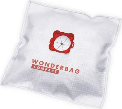 A white fabric bag with a red logo and text.
