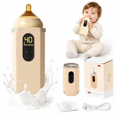 Produktbild von USB Flaschenwärmer für Babys 2in1 mit Milchschüttler, 6000mAh Akku, Temperaturanzeige, Warmhaltefunktion, Nachtlicht, tragbar