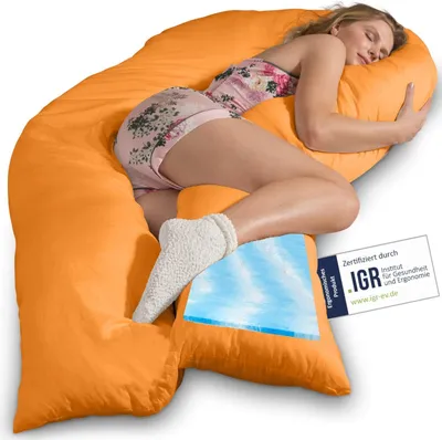 Produktbild von Traumreiter Visco XXL Seitenschläferkissen mit Bezug Baumwolle, Orange