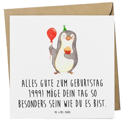 Produktbild von Mr. & Mrs. Panda Grußkarte 1999 Geburtstag - Weiß - Geschenk, doppelkarte, liebevolle Geburtstagsgrüße, Wünsche, faltkarte, Glückwunschkarte, Geburtsjahr, Alter, Magie