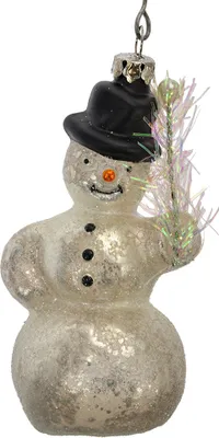 Produktbild von Clayre & Eef Weihnachtsanhänger Schneemann Ø 5x10 cm Weiß Glas