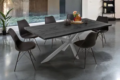 Produktbild von Esstisch Baumkante Holz-Optik Grau 200 x 100 Spider-Gestell silber JOSY