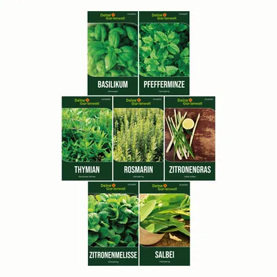 Produktbild von Cocktailkräutersamen Set - 7 Sorten Samen - Saatgut Sortiment - Anzuchtset für Kräuter - Geschenkset - Basilikum, Pfefferminze, Zitronengras, Zitronenmelisse und mehr