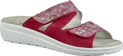 Produktbild von Rohde Rivella, Damen Velourleder Pantoletten in rot, Lederfußbett, 30 mm Keilabsatz, Klettverschluss