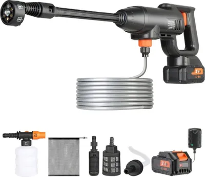 Image de Nettoyeur haute pression sans fil - Nettoyeur à eau sans fil - Pistolet mobile Nettoyeur à pression - 220W 21V, 40bar - pour le nettoyage et l'arrosage - 4L/min - Accessoires et chargeur inclus