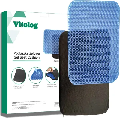 Produktbild von Vitolog Poduszka Ortopedyczna Do Siedzenia Auta Samochodu Żelowa Na Fotel Biurowy Krzesło Kręgosłup Lędźwiowy na Ból Pleców Chłodząca  37,5  x 32 cm