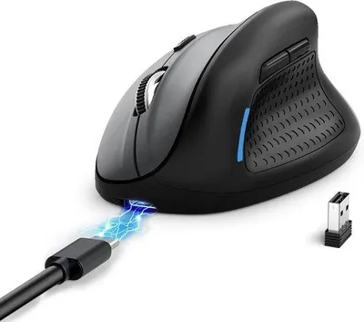 Productafbeelding van Ergonomische Draadloze Verticale Muis met 6 Toetsen en Oplaadbare Batterij - 4800 DPI, Bluetooth en 2.4 GHz Verbinding