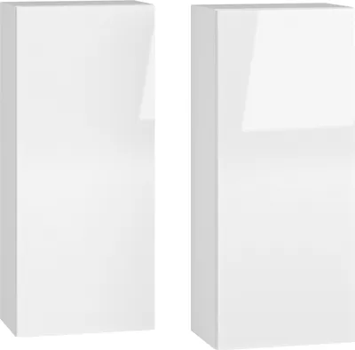 Two white, rectangular cabinets are shown side-by-side against a white background.