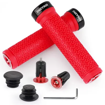 Productafbeelding van Fietsgrepen, ergonomisch, stuurgrepen voor mountainbike, rood, 22mm x 107mm, inclusief stuurdoppen