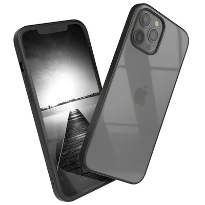Produktbild von EAZY CASE Clear Hybrid Bumper Hülle für Apple iPhone 12 Pro Max, Handyhülle stoßfest mit Kameraschutz, Handycase dünn in Schwarz