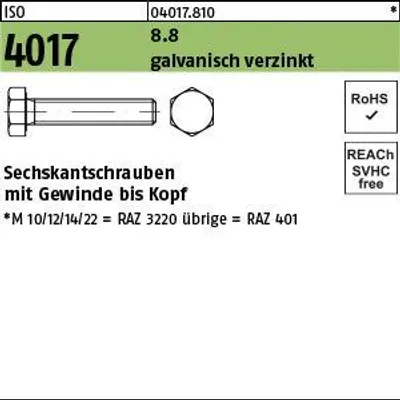 Produktbild von Reyher  Sechskantschrauben DIN 933 8.8 M 4 x 5 galv. vz (500 Stück)