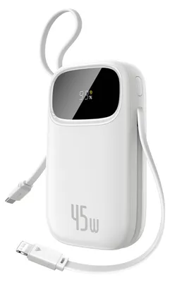 Zdjęcie produktu dla Baseus – Power Bank EnerFill FC31 Qpow 3 z kablami USB-C/Lightning, 10000 mAh, 45 W, z cyfrowym wyświetlaczem – biały