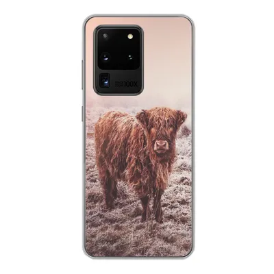 Produktbild von MuchoWow® Handyhülle Schutzhülle Hülle für Samsung Galaxy S20 Ultra Schottische Highlander - Schnee - Sonne Silikon Softcase Handy Hülle - Karteninhaber