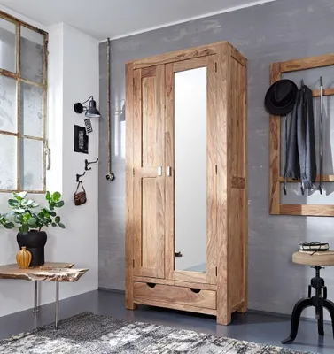 Produktbild von Garderobenschrank 90x205cm 'Oxford' Sheesham massiv