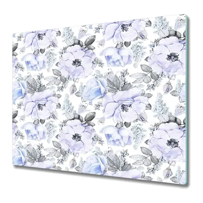 Produktbild von Küchenteller - Schneidebrett Glas - Herdabdeckung - 60x52 - Blaue Rose Aquarell