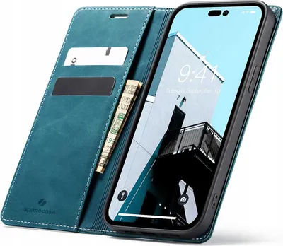 Image de SPACECASE Etui portefeuille pour iPhone 14 Pro Bleu
