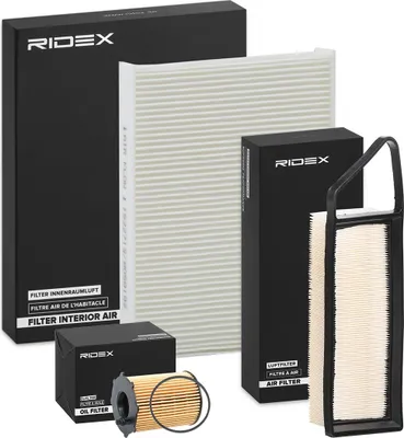 Produktbild von RIDEX Filterset Inspektionspaket Filtersatz für VW Golf V Schrägheck (1K1) POLO (9N) für FORD Fiesta Mk6 Schrägheck (JA8, JR8) für BMW 3 Touring (F31)