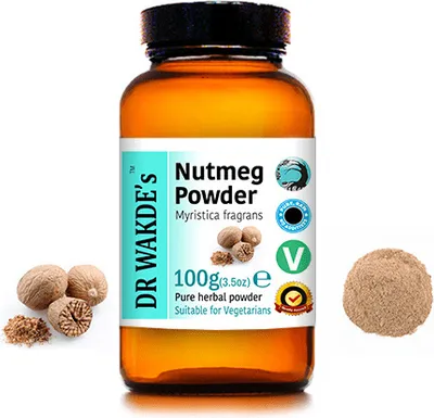 Produktbild von DR WAKDE'S Muskatnusspulver (Myristica fragrans) - 100 g (3,5 Unzen) | Rein, Raw & Getrocknetes Pulver | Ayurveda-Kräuter | Vegan | Nichts hinzugefügt