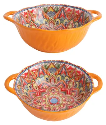 Image de Bol à soupe avec anse, grande bol en céramique, 1200-1500 ml, 24 x 19,5 x 7 cm, idéale pour les soupes, les salades et autres plats