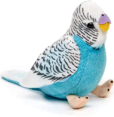 Zdjęcie produktu dla Uni-Toys - Budgerigar (niebieski) z ćwierkającym głosem - 12 cm (wysokość) - Pluszowy ptaszek - Miękka zabawka, przytulanka