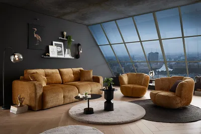 Produktbild von riess-ambiente Modernes Schlafsofa DIAMOND 235cm senfgelb Chenille mit Bettkasten 3-Sitzer Couch