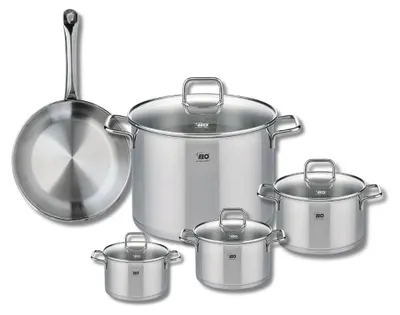 Image de Ensemble de 1 Poêle de cuisson 24 cm et 4 faitouts 12, 14, 16 et 26 cm Elo Profi Citrin