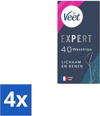 Produktbild von Veet Expert – Haarentfernungsstreifen – Körper & Beine – Empfindliche Haut – 40 Streifen - Vorteilspack - 4 Stücke