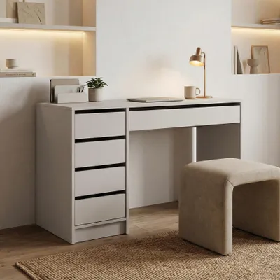 Produktbild von Beautysofa - Schreibtisch 120 cm, Moderner Computertisch ohne Griffe mit 5 Schubladen, Stauraum, Bürotisch in Kaschmir, Homeoffice Arbeitstisch Malta
