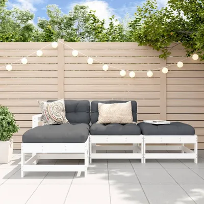 Produktbild von [Home] 4-tlg. Garten-Lounge-Set mit Kissen Weiß Massivholz , Neue Mode 2024 im häuslichen Leben