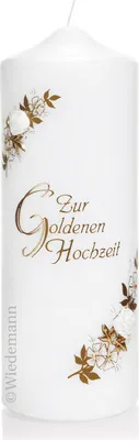 Produktbild von Kerze zur goldenen Hochzeit mit Namensverzierung aus hochwertigen Wachsbuchstaben (Nr 34)
