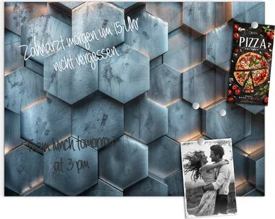 Produktbild von Magnettafel 120x90cm Pinnwand Whiteboard beschreibbar - Hexagon Struktur