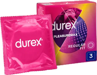 Zdjęcie produktu dla Durex Pleasuremax, Prezerwatywa dla mężczyzn, Prążkowany i kropkowany, Przezroczysty, Lateks, Potęgujący doznanie, 56 mm