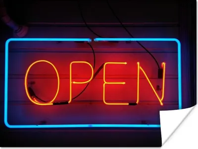 Produktbild von MuchoWow® Poster Ein beleuchtetes Schild mit dem Text open 40x30 cm - Plakate für die Wände - Poster Wohnzimmer