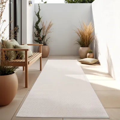 Image de In & Outdoor Tapis tissé plat uni moderne résistant aux intempéries pour terrasse cuisine Dimension 80x250 cm