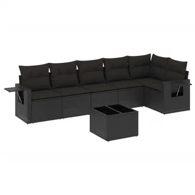 Produktbild von vidaXL 7-tlg. Garten-Sofagarnitur mit Kissen Schwarz Poly Rattan