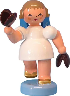 Productafbeelding van Engel met castagnetten - Blauwe vleugels - staand (6 cm) van Kunstgewerbe Uhlig
