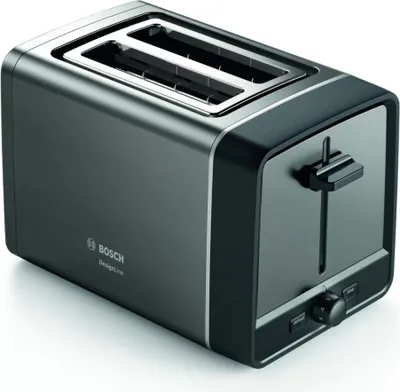 Produktbild von Toaster, Bosch TAT5P425, Toaster, DesignLine, 820970 W, automatische Abschaltung, Auftau- und Warmhaltefunktion, hochhebbar, Grau